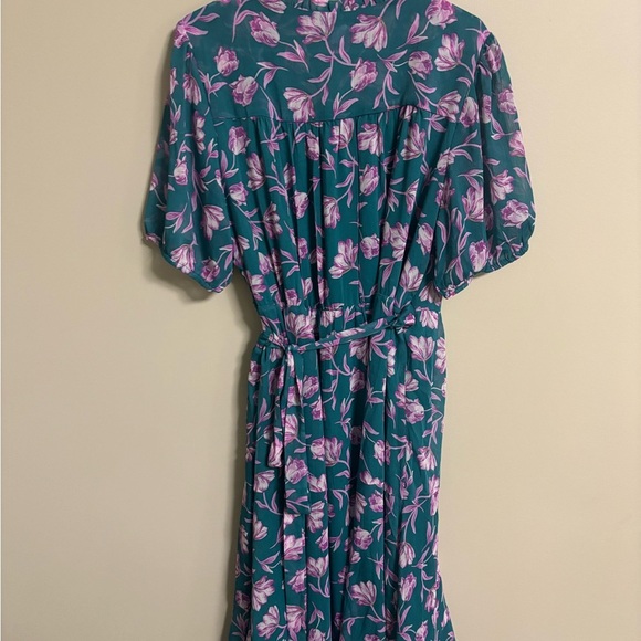 Draper James RSVP Tie Waist Midi Wrap Dress Teal & Pink Floral Print Size XL - Picture 5 of 9
